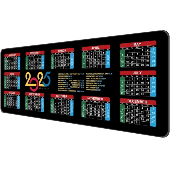 Colorful 2025 Black Desk Calendar Mat- Comfortable, Non-Slip, and Smooth - Picture 1 of 5